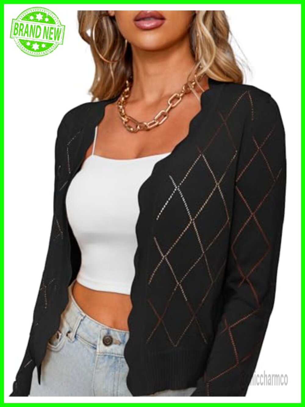 Lightweight Hollow Out Cropped Open Front Cardigan Sweater
